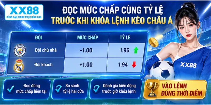 Đọc mức chấp cùng tỷ lệ trước khi khóa lệnh kèo châu Á