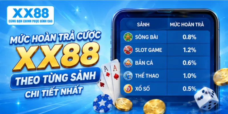 Mức hoàn trả cược XX88 theo từng sảnh chi tiết nhất